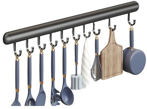 Cammeciso Hakenleiste für Küche,Aluminium küche Hakenleiste,Küchenhakenleiste,Küchenleiste Stange für Küchenutensilien,Hakenleiste für Küchenutensilien,für Aufhängen von Küchenutensilien