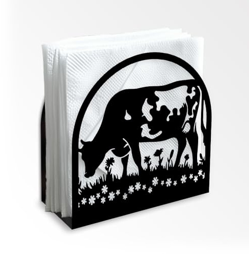Doodlream Serviettenhalter Mit Kuh Motiv Grasfressend Dekorativ Metall Schwarz Serviettenhalter Stehend 12 x 12 x 5cm Für Zuhause Küche Restaurant Picknick Party Kaffeebar Esszimmer