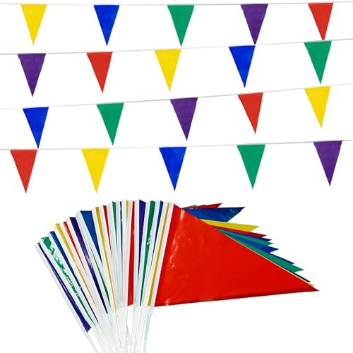 Wimpelkette Outdoor Bunt 4 Stück - 40M Große Wimpel Geburtstag Girlande Kunststoffe Wetterfest Party Deko für Einschulung Schulanfang Schulkind Garten Kinder Kinderzimmer Fasching Karneval Party