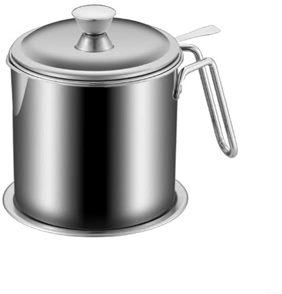 Recipiente de aceite de cocina apto para horno diseñado con una tapa ajustada para mantener el contenido limpio (mango inoxidable de 1,8 L)