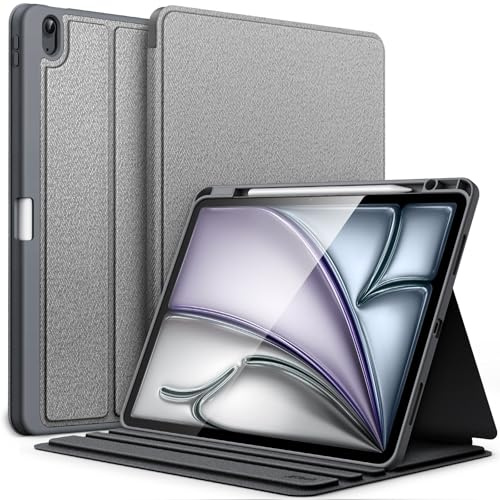 JETech Folio Case for iPad Air 13 M4/M3/M2, Space Gray | For 2026/2025/2024 Model, Multi-Angle Stand Cover, Pencil Holder, Slim Protective Cover, Auto Wake/Sleep