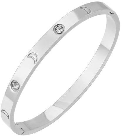 Eigso 6MM Damen Edelstahl Armreif Armband Vintage CZ Charming Silber Armbänder für Frau