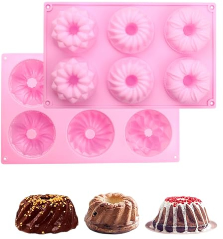 WGCHAIE 2 Stück Mini Silikon Gugelhupfform, Gugelhupf Backform, Gugelhupf Kuchenform, für Süße Mini-Gugelhupfe, Praktisches Plastik-Silikon, Rosa