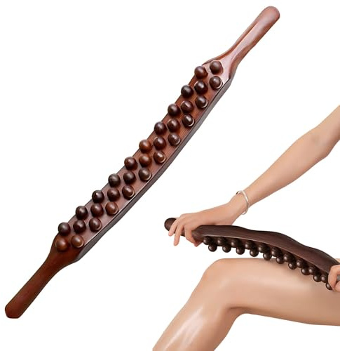 Kingbar Gua Sha Massage Roller, Holz Scraping Stick, 31 Massagerollen, Massagestab Holz Für Muskelentspannung Massage Nacken Rücken Bauch Beine Arme, A