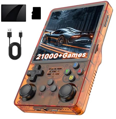 R36PLUS rétro Console de jeux Portable 128G, jeux vidéo sans fil Portable écran IPS 4 pouces, double Joystick rétro Console de jeux précharge 21000+ jeux classiques avec 12 émulateurs, Orange