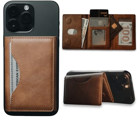 benj'adore MagSafe Kartenhalter – Magnetischer Kartenhalter aus Leder für iPhone 17/16/15/14/13/12 – Platz für bis zu 6 Karten – Slim Wallet fürs Handy – Starke Magnetkraft, schlankes Design (Braun)