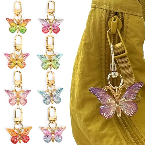 Noaxylic 8 Stück Schlüsselanhänger Schmetterling, Schlüsselanhänger Mädchen | Schmetterling Keychain, Harz Schmetterlinge mit Farbigem, Geschenkideen für Frauen, für Schlüssel, Geldbörse, Tasche