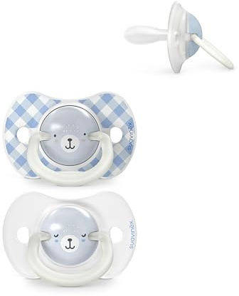 Suavinex, Lot 2 Sucettes pour Bébés 6/18 Mois, Brillent dans le Noir avec Anneau Fluorescente, Idéal Nuit, Tétine Symétrique SX Pro en Silicone, Réversible, Plate et Souple, Bleu