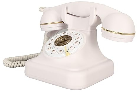 Keenso Clásico Vintage Retro Teléfono Fijo Teléfono de Botón Grande con Cable para Marcación Clara en el Hotel de la Oficina, Material ABS