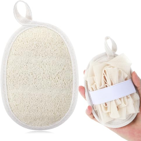 Ouligay Éponge de luffa naturel beige naturel pour le visage et le corps - Éponge exfoliante réutilisable pour le corps et le corps - Éponge de massage pour homme et femme