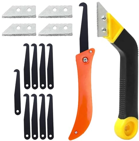 Oyiclyea Efficient Removal Grouting Tool Set 15 Pcs Grout Rake with 4 Replacement,Tile Grout Hand Saw Angled with 9 Replacement,Angled Hand Saw,for House Tile Floor Cleaning Repair