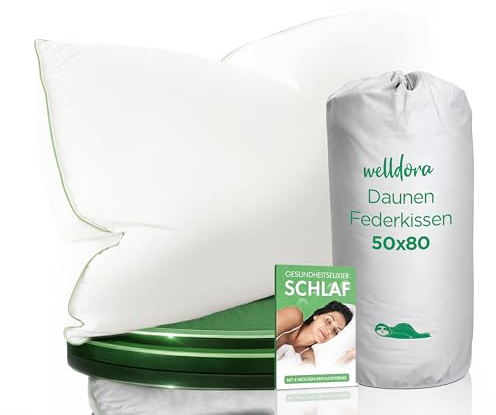 Welldora Cuscino 50x80 Alta Qualità | Cuscino Piuma d’Oca e Piumino 100% Naturali | Guanciale Cervicale Ergonomico 3 Camere Medio Duro Scientificamente Testato, Certificato Oeko-Tex. in Germania