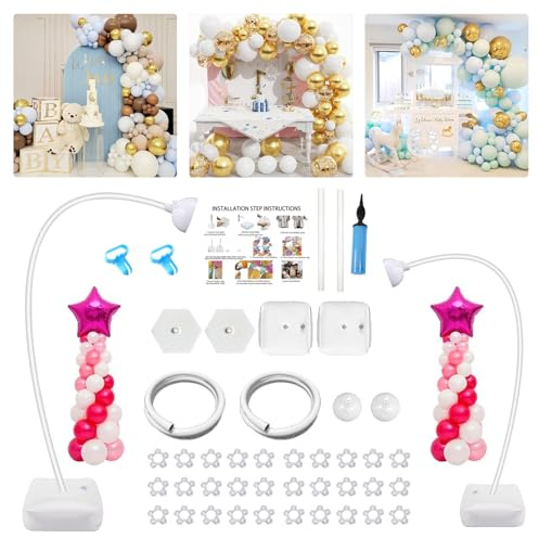 Kit för ballongbåge, 2,5 m och 1,5 m, justerbar ram för ballongbåge, återanvändbar halvbåge, ramssats, ballongstativ för golv, för bröllop, födelsedag, examen, årsdag, vit