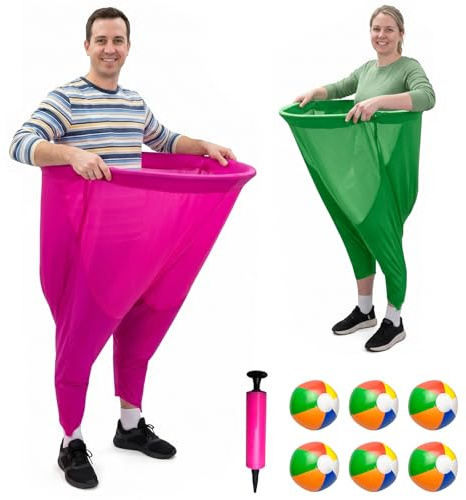 Oma-Hose Wurfspiel Set für Erwachsene | Lustige outdoor spiele mit 2 Hosen (Grün & Magenta), 6 Bunten Bällen & Luftpumpe, Gartenspiel für Familie Party Teamwork