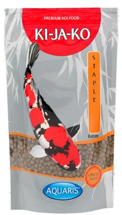 KI-JA-KO Staple Comida para Peces de Estanque y koi, alimento Flotante Completo para Carpas Koi Todo el año, Estable Desde 10°C, con espirulina para Colores Vivos, 1 kg gránulos 6 mm