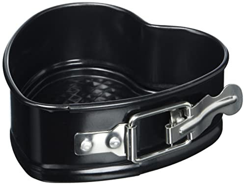 Küchenprofi Molde para tartas con forma de corazón, 11,5 cm, 4,5 cm de alto, antiadherente, forma de corazón, color negro, a prueba de fugas, pasteles creativos en forma de corazón para el día de la