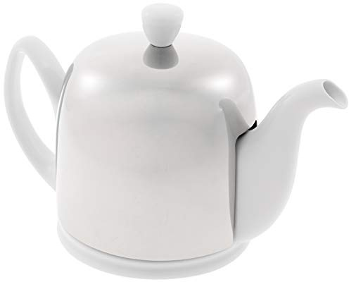 Guy Degrenne Salam Classique Théière 4 Tasses Corps Blanc Cloche Miroir | Théière 4 Tasses (70 Cl) en Porcelaine Blanche, Cloche en Acier Doublée de Feutrine, Résiste aux Chocs et aux Taches