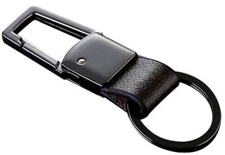 Cerbery® | Porte-clés élégant en cuir avec anneaux et boîte-cadeau | Keychain porte-clés porte-clés porte-clés voiture photo gravure anneau | Femmes Hommes | Cadeau (Noir)