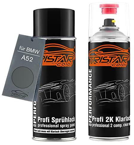 TRISTARcolor Autolack Set Spraydose für BMW A52 Spacegrau Metallic +2K | Set aus Basislack + 2K Klarlack, Sprühdosen 400ml