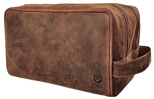 Kulturtasche Leder Damen & Herren - Kulturbeutel Reise Vollnarbenleder | Rasier Waschtasche, wasserabweisend, 2 Fächer, Kosmetiktasche, YKK Reißverschluss, Reise Organizer, TSA Leather Toiletry Bag
