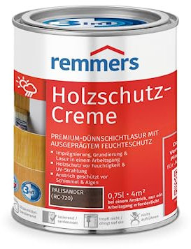 Remmers Holzschutz-Creme 3in1 palisander, 0,75 Liter, tropffreie Holzlasur für aussen, 3facher Holzschutz mit Imprägnierung + Grundierung + Lasur