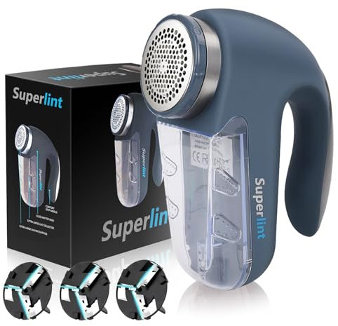 SUPER LINT Electric Sweater Shaver Fuzz Pill Bobble Remover for Fabric Fleece Curtains Clothes, Marine Blue & Silver
