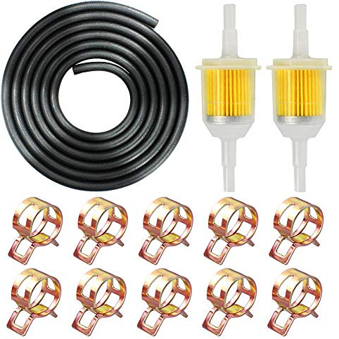 1/4 Benzinschlauch Kit - 2 Meter Ø 6mm Kraftstoffleitung + 2 Stück 6mm / 8mm Benzinfilter + 10 Stück Schlauchschellen für Auto Motorrad Roller