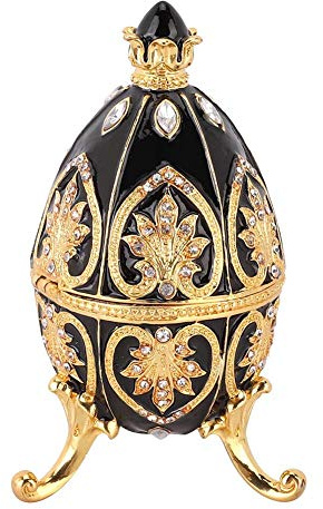 Hakeeta Vintage Egg Trinket Box - Unique Hand Painted Enameled Jewelry Box, Limited Edition Collectible, Unique Home Decor (Soot black)