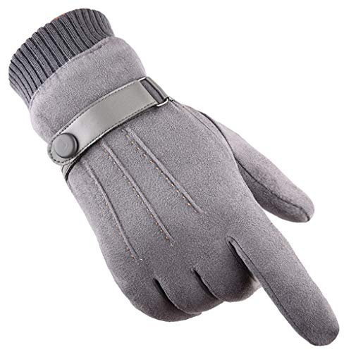 Global Park Herren Winter Handschuhe Wildleder Dick Warm Vlies Winddicht Kälteschutz Sanft Thermal Fäustlinge Anti-Rutsch Touchscreen für Outdoor Camping Fahren Gehen Wande (grau)