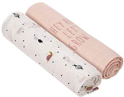 LÄSSIG Baby Puckdecke Spuckdecke Pucktuch Mulltuch 2er Set Baumwolle 120 x 120 cm/ Heavenly soft Swaddle XL Garden Explorer Snail