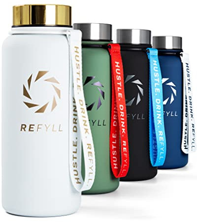 REFYLL X Thermo Trinkflasche Edelstahl “Power” 1L I 2 Verschlüsse I Doppelwandige Isolierflasche I 24H Kalt & 12H Heiß I BPA-Frei I Fitness Trinkflasche 1000ml für Kohlensäure geeignet