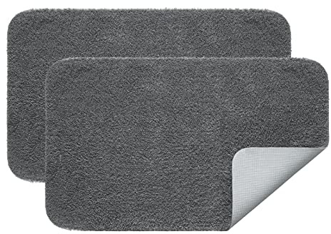 MIULEE Badematte 2 Teilig Badezimmerteppich 40x60 cm Grau | Badvorleger Rutschfest Waschbar Bettvorleger Badteppich Saugfähige Duschvorleger Fussmatte für Wohnzimmer Badezimmer