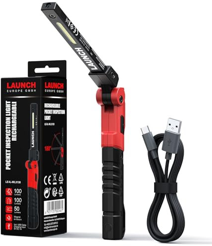 LAUNCH WL3130 LED Werkstattlampe, Arbeitsleuchte, Arbeitslampe, Taschen-Inspektionsleuchte mit 180° Drehung, COB & SMD Licht, Magnetfuß & Haken, für KFZ und Garage Männer