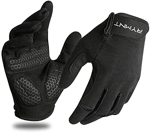 RYMNT Full Fingers Workout Gloves for Women Men-Gym Glove for Women Weight Lifting, Exercise Fitness Gloves-Touch Screen-Extra Grip Foam-Padded-Anti-Slip for Fitness,Training,Cycling.Black-Large