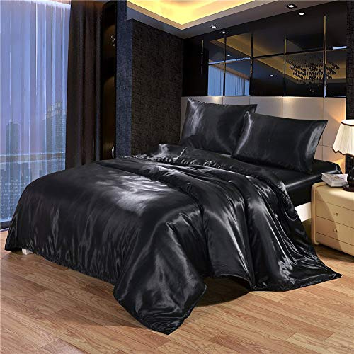 Black Duvet Set King/Cal King Size - 3 Piece Soft Silky Satin Duvet Cover with Zipper Closure & 2 Pillow Shams, Hotel Quality Wrinkle and Fade Resistant Duvet Cover Set