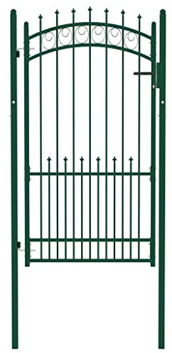 vidaXL Zauntor mit Spitzen Gartentor Hoftor Gartentür Gartenpforte Hoftür Zauntür Gartenzaun Tor Tür Pforte Metalltor Stahl 100x175cm Grün