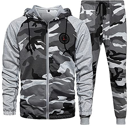 AOTORR Mens Tracksuit Set Gym Jogging Bottoms Full Zip Joggers Sports Suit Hoodie Jacket with Pockets Gray L