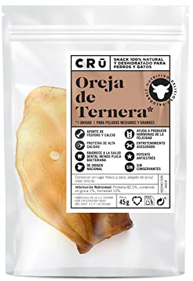 CRU - Orecchio di manzo per cani e gatti - Snack per cani 100% naturali - Cani per gatti che portano Omega 3 e promuovono la salute dentale - 1 pezzo - 45 g. (1 pacchetto, Orecchio di Manzo)