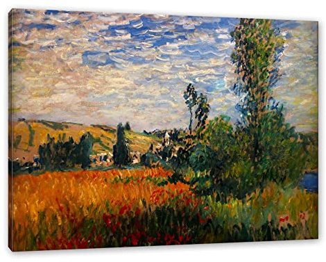 Pixxprint Claude Monet - Weg durch die Mohnfelder Ile Saint-Mart, Größe: 100x70cm, Leinwandbild, fertig gespannt, Wandbild, Dekoration, Kunstdruck, kein Poster