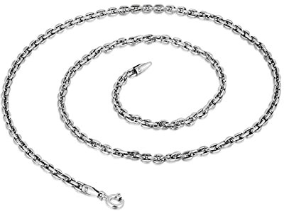 Daesar Halskette 925 Silber Herren, 3MM Gliederkette MIT Collierverschluss Silber Kette Biker 55CM Freundschaftskette für Männer Jugend