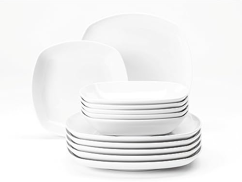 Seltmann Weiden 001.765190 Lido Plain Tafelservice, Quadratisch, Weiß, 12 Teilig