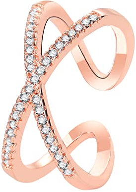 HMOOY X Ring, Zirkonia Criss Cross Ring für Damen Verstellbarer Offener Stapelbarer Ring X Kreuzring für Verlobung Hochzeit Minimalistischer Schmuck (Roségold)