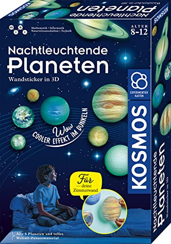 KOSMOS 654269 Nattlysande planeter, Amazon exklusiv, 3D-planetklistermärken lyser i mörkret, rymden för barn från 6 år, rymden barn, planeter dekoration för barnrum