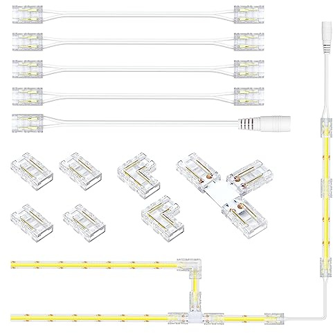 ALITOVE 2 polig LED Verbinder Set für 8mm Breit COB 2835 3528 LED Streifen | Lötfreie Montage, inkl. Eckverbinder & gerade Terminal-Extension, Nicht für 4 polig RGB/CCT 3 polig RGBIC LED Strip