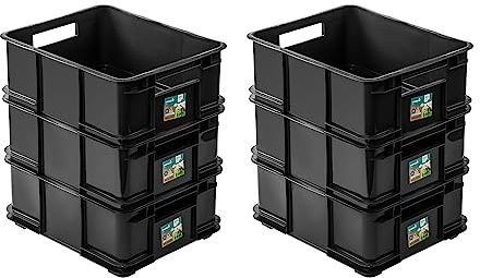 PAFEN 6x Euro Stapelbox 20l - 43 x 35 x 18 cm - Aufbewahrungsbehälter Euro-box Ecoline Stapelkasten Transport Eurobehälter aus PP, Schwarz Eco