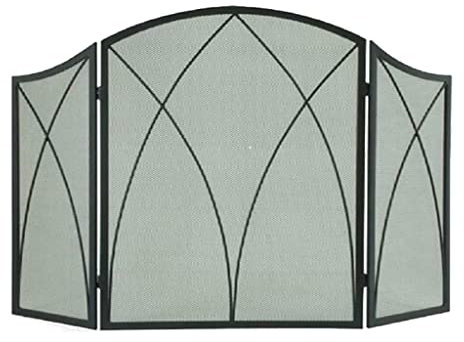 Funkenschutz/Funkenschutzgitter Panel-Kamin-Trennwand, dreifach gefaltet, schmiedeeiserner Gürtel, Netz, feuerfest, Kamintür, dekorativer Ofenzaun, H'31,5 Kaminfunkenschutzgitter