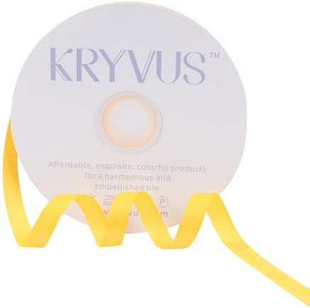 Kryvus majs gult band, grosgrainband 3/8 tum x kontinuerlig 50 meter, majs gult grosgrain band för hantverk, presentförpackning, hårtillbehör, bröllopsdekor, sömnad och rosett tillverkning