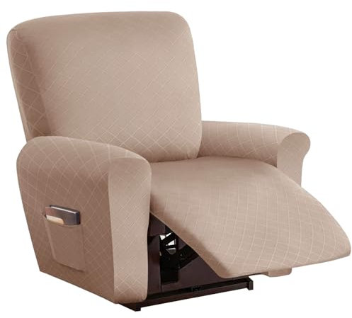 LIFEDX Relaxsesselbezug Stretchhusse für Relaxsessel 4-Teilig, Stretch Sesselschoner für Relaxsessel mit Taschen, Elastisch Sesselbezug Waschbar für Fernsehsessel Liege Sessel - Light Brown