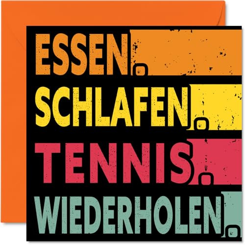 Stuff4 Lustige Geburtstagskarte, ESSEN, SCHLAFEN, TENNIS, WIEDERHOLEN | Karten für Sie oder Ihn, 145 mm x 145 mm große Geburtstagsgrußkarten für alle Anlässe