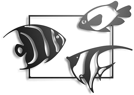 keluly Metalldeko Schwebende Wandskulptur mit Schatten aus Stahl (Fische 3, 43 x 31 cm)